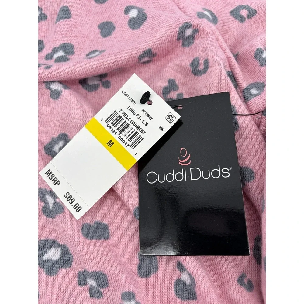 Cuddle Duds, Pajama Set Pink Capri Leopard Print Henley, Straight Leg, Sz  M NWT